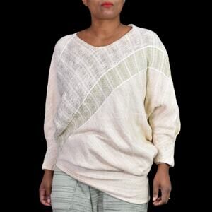 Vintage Nikos HandWoven Top Beige Tan Fiber Arts Asymmetrical Sweater Size Small